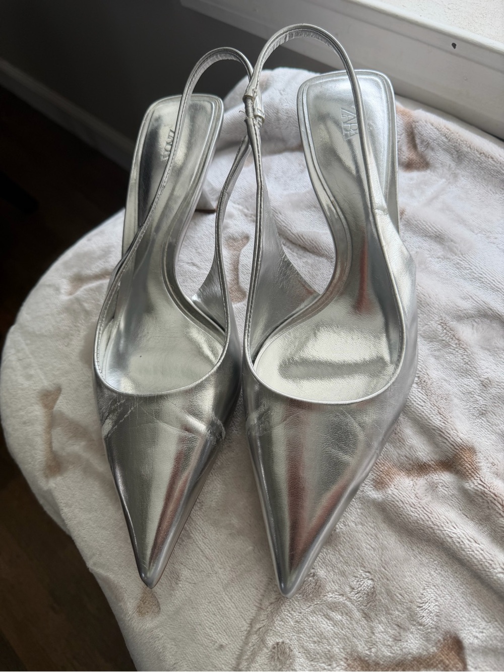 Zara Silver Pointed Slingback Heels